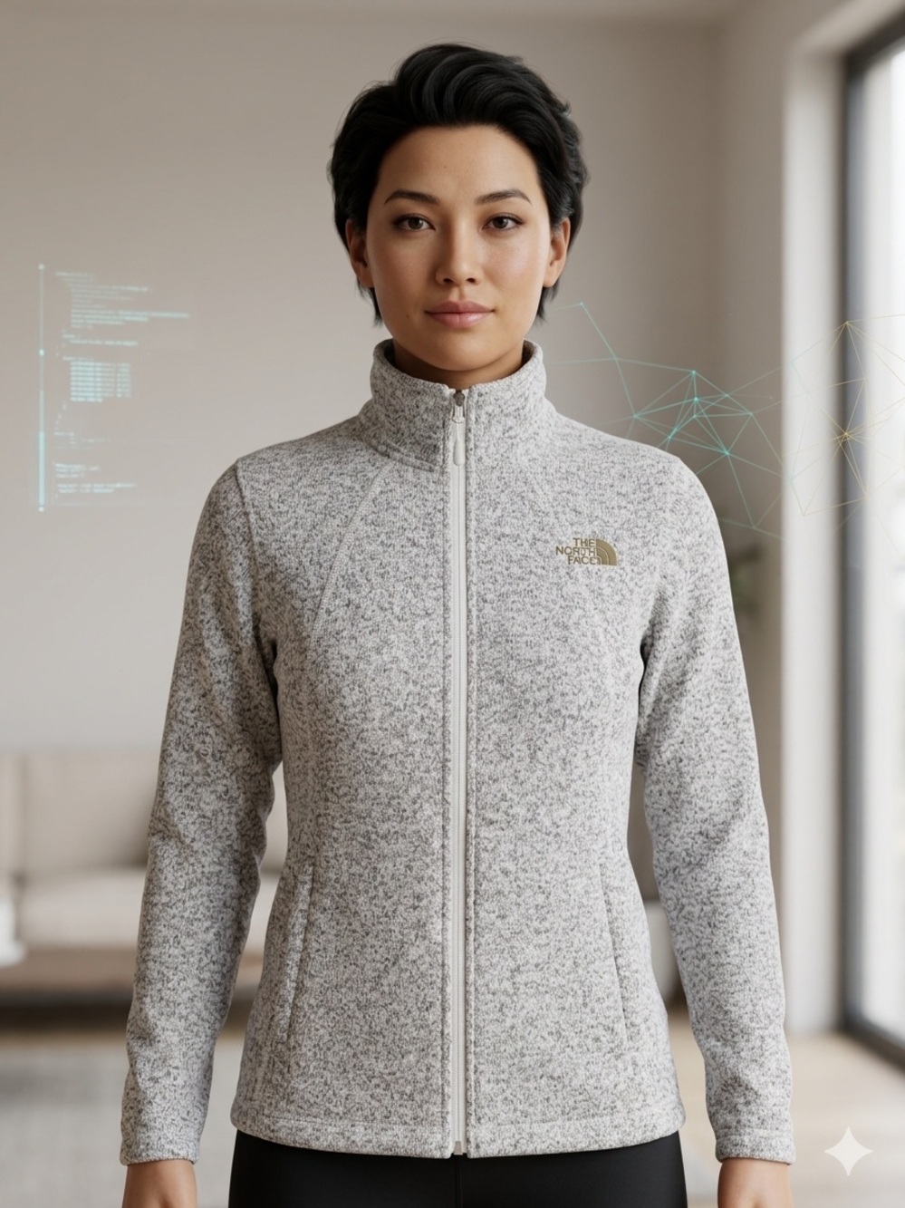 The North Face Women's Crescent Full-Zip Sweater-Knit Fleece Jacket Gray M